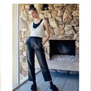 Urban Outfitters Faux Leather Drawstring Joggers Black with Off White Stripe M